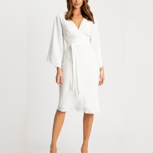 Tussah Taylah White Faux Wrap Dress Fairy Flowy Angelic Bell Asymmetric Sleeves